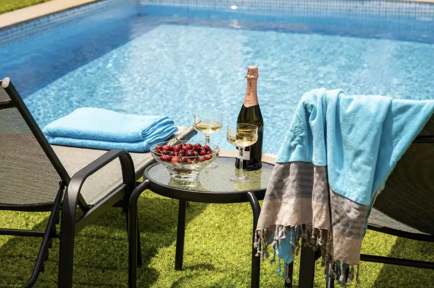 Outdoor terrace and pool area at Villa Morea